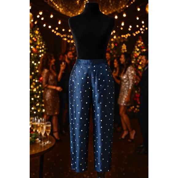Talbots Silk Blend Ankle Pants - 12, Navy Swiss Dot Lined Holiday Hostess Party - Picture 1 of 10